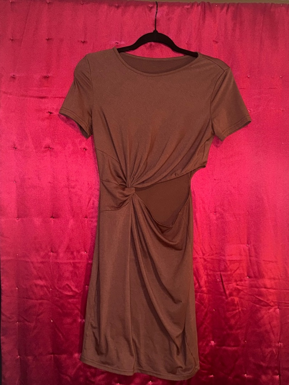 👑 LIKE NEW SIZE 4 SHEIN Brown Twist-Front Mini Dress